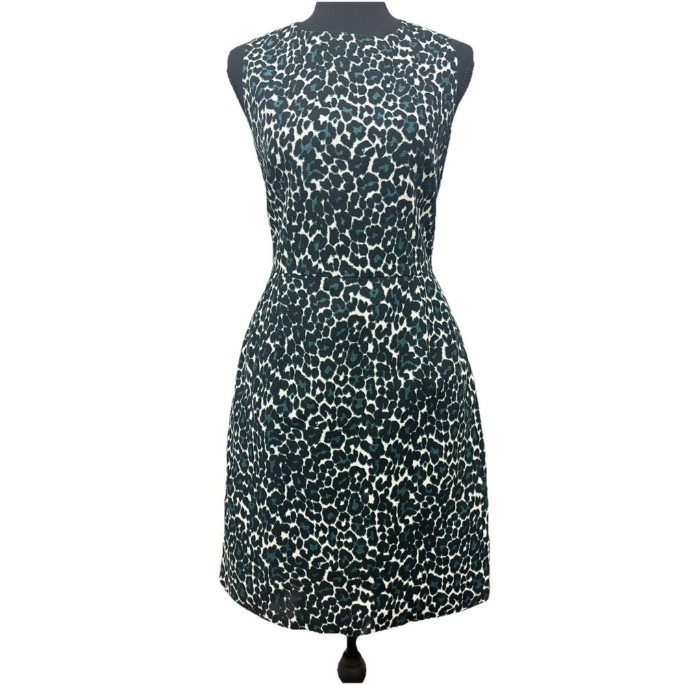 J. Crew Dress Leopard Animal Print Sleeveless Lined Cotton Blue Black Size 6